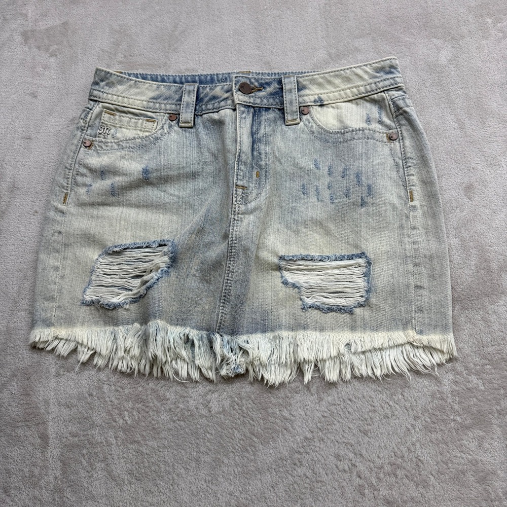 Miss Me Denim Mini Skirt Women 29 Light Blue Distressed Frayed Hem High Rise Y2K